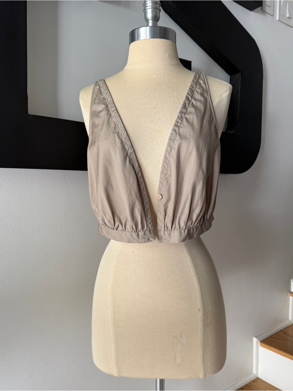 Vintage 90sMiu Miu Taupe Deep V Cropped Tank ✨ great minimal layering piece ✨